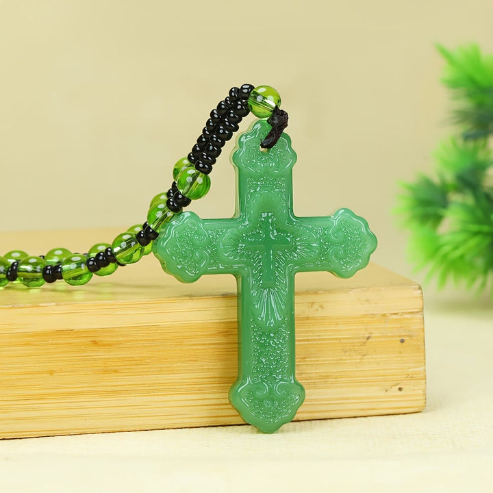 Christianartworkshop Kreuzanhänger aus strukturiertem Glas mit Perlenkette: Symbol göttlicher Gnade - image 8