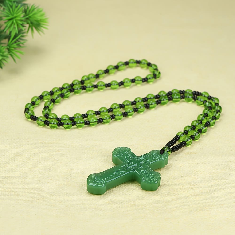 Christianartworkshop Kreuzanhänger aus strukturiertem Glas mit Perlenkette: Symbol göttlicher Gnade - image 10