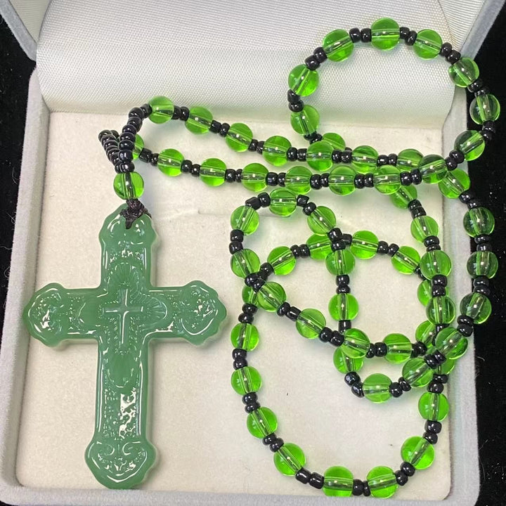 Christianartworkshop Kreuzanhänger aus strukturiertem Glas mit Perlenkette: Symbol göttlicher Gnade - image 11