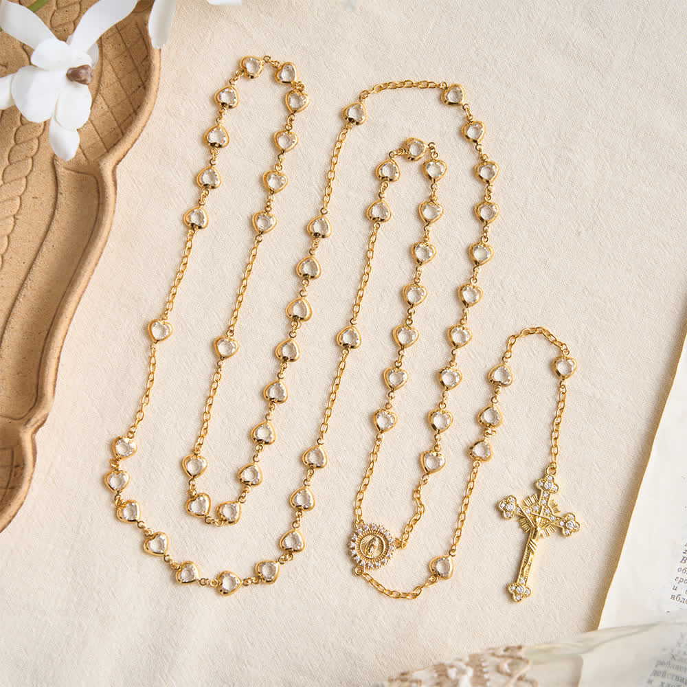 Christianartworkshop Funkelnder Rosenkranz in Herzform aus Zirkon mit Juwelenkreuz: Symbol zärtlicher himmlischer Zuneigung - image 2