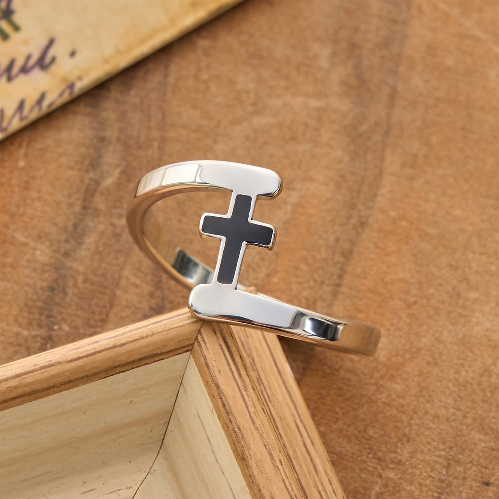 Christianartworkshop Gebogener Rahmen, schwarzer Kreuzring mit Einlage: Symbol beständiger himmlischer Führung - Silber - US 8 - image 3