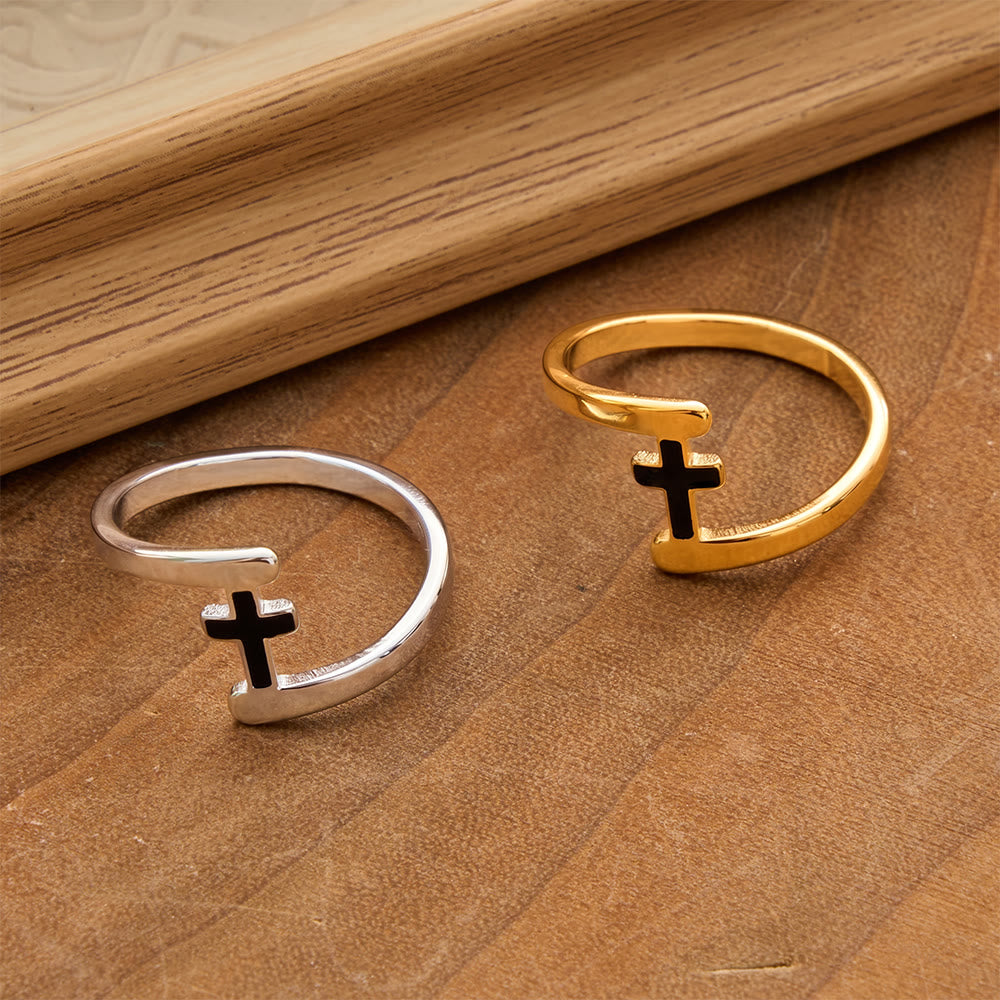 Christianartworkshop Gebogener Rahmen, schwarzer Kreuzring mit Einlage: Symbol beständiger himmlischer Führung - image 1