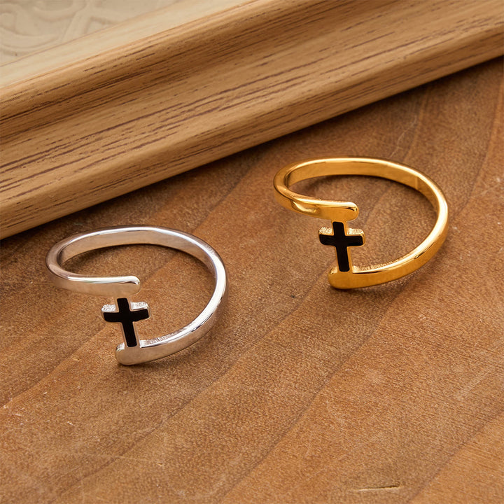 Christianartworkshop Gebogener Rahmen, schwarzer Kreuzring mit Einlage: Symbol beständiger himmlischer Führung - image 1