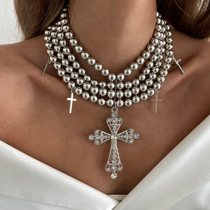 Christianartworkshop Luxuriöses Statement-Choker mit Perlen und funkelndem Kreuz: Trägerin himmlischer Ruhe - Silber - image 6