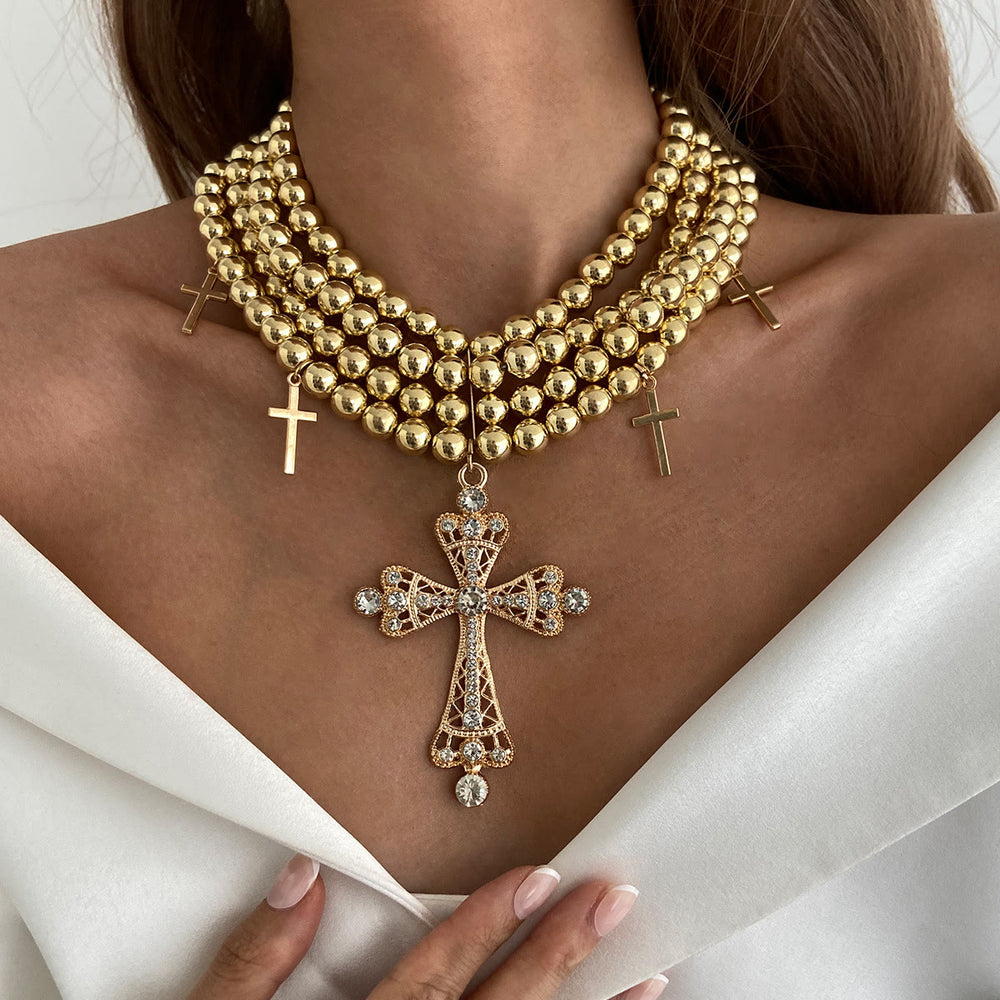 Christianartworkshop Luxuriöses Statement-Choker mit Perlen und funkelndem Kreuz: Trägerin himmlischer Ruhe - image 1