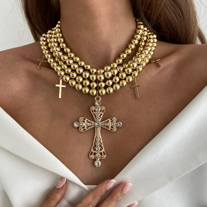 Christianartworkshop Luxuriöses Statement-Choker mit Perlen und funkelndem Kreuz: Trägerin himmlischer Ruhe - image 1