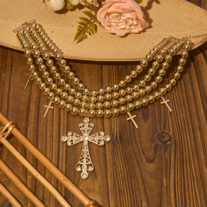 Christianartworkshop Luxuriöses Statement-Choker mit Perlen und funkelndem Kreuz: Trägerin himmlischer Ruhe - image 3