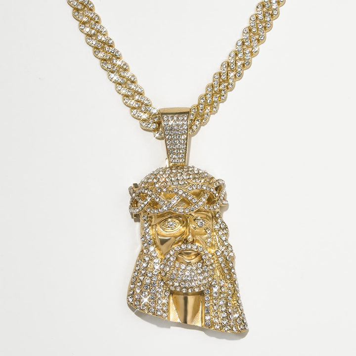 Christianartworkshop Mit Diamanten besetzter Jesuskopf-Anhänger an kubanischer Kette: Symbol unerschütterlicher göttlicher Stärke - image 5