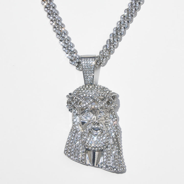 Christianartworkshop Mit Diamanten besetzter Jesuskopf-Anhänger an kubanischer Kette: Symbol unerschütterlicher göttlicher Stärke - image 6