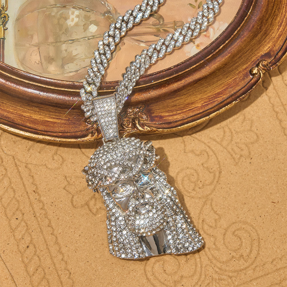 Christianartworkshop Mit Diamanten besetzter Jesuskopf-Anhänger an kubanischer Kette: Symbol unerschütterlicher göttlicher Stärke - image 4