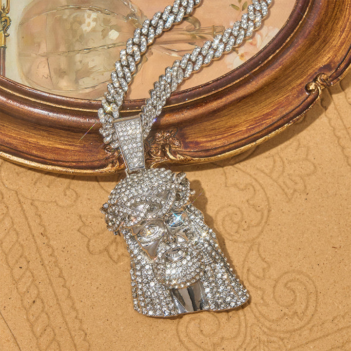 Christianartworkshop Mit Diamanten besetzter Jesuskopf-Anhänger an kubanischer Kette: Symbol unerschütterlicher göttlicher Stärke - image 4