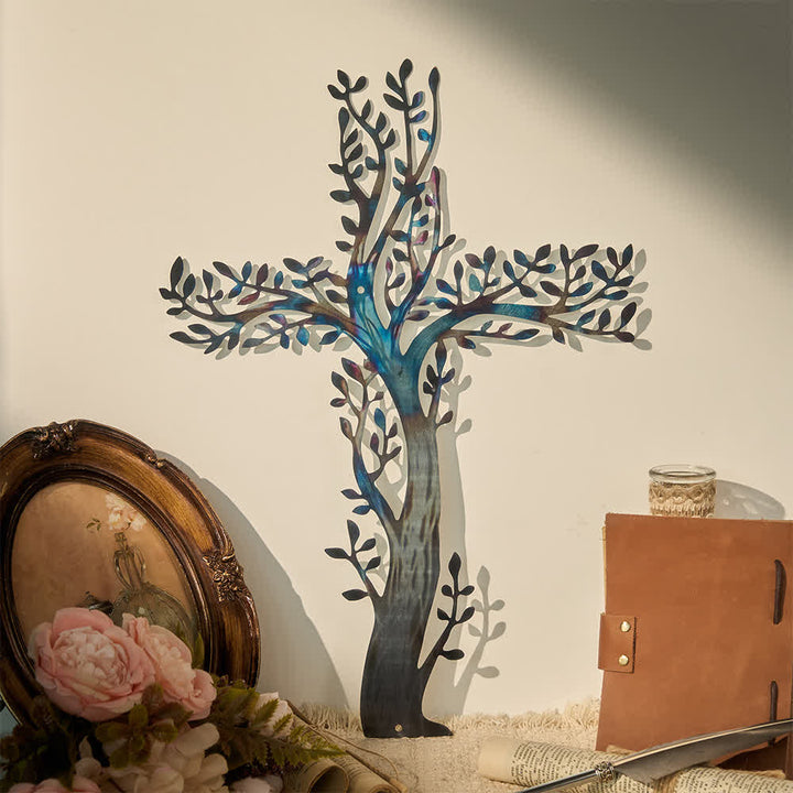 Christianartworkshop 4-Stilige Wanddekoration mit blühendem Kreuz aus Metall: Wachstum und Gnade in jedem Zweig - B - 19,69''*17,78''/50*35cm - image 2