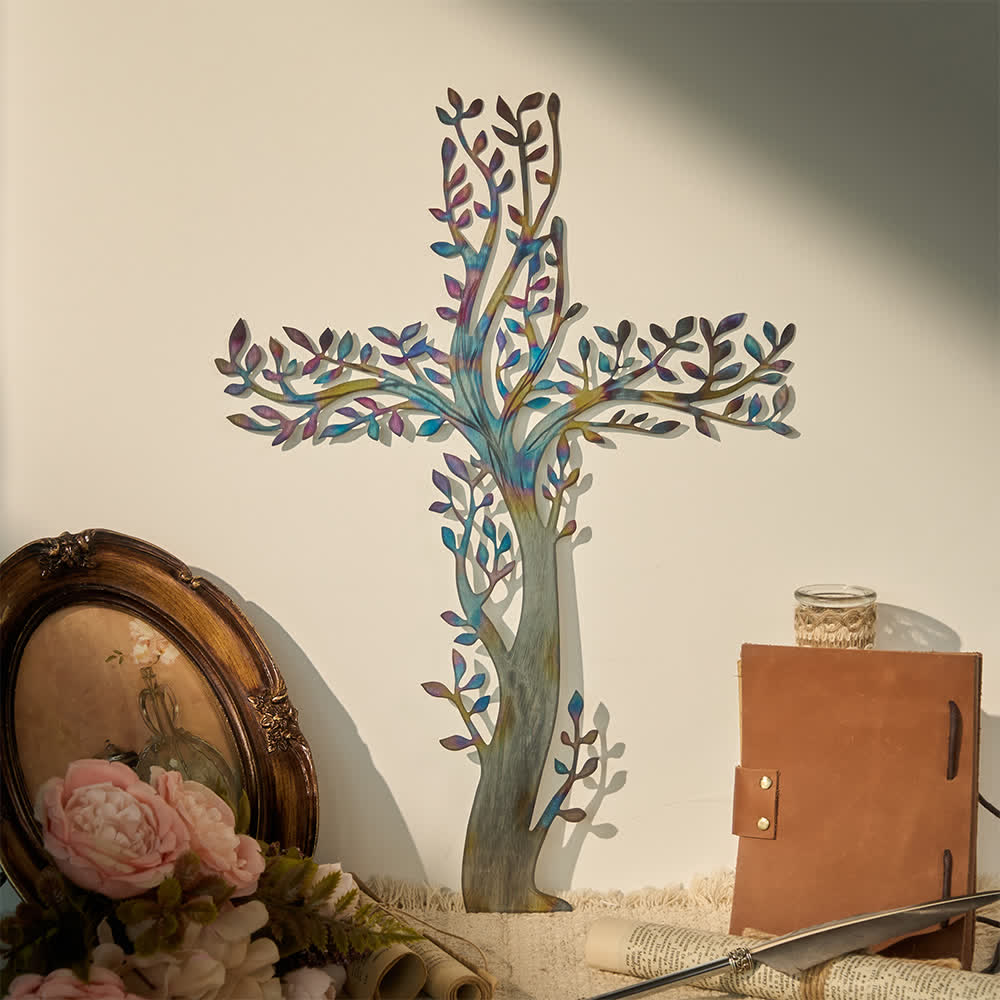Christianartworkshop 4-Stilige Wanddekoration mit blühendem Kreuz aus Metall: Wachstum und Gnade in jedem Zweig - A - 19,69''*17,78''/50*35cm - image 0