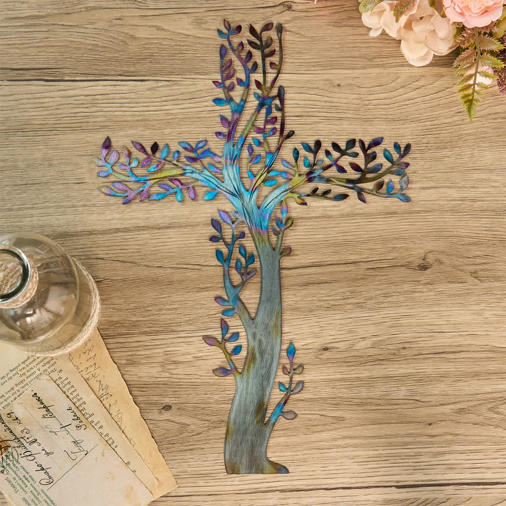 Christianartworkshop 4-Stilige Wanddekoration mit blühendem Kreuz aus Metall: Wachstum und Gnade in jedem Zweig - image 1
