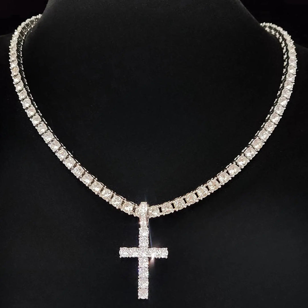 Christianartworkshop Doppellagige, mit Diamanten besetzte Kreuzkette: Symbol strahlenden himmlischen Segens - image 3