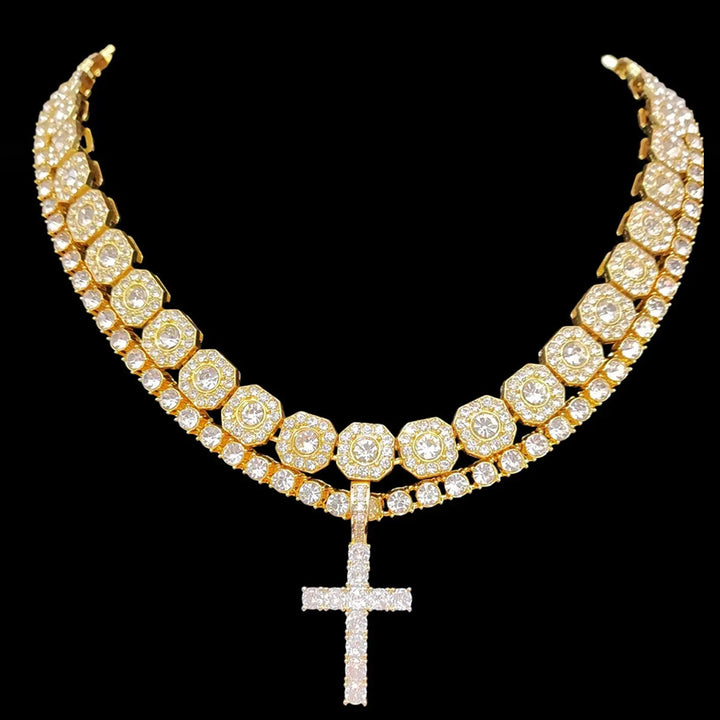 Christianartworkshop Doppellagige, mit Diamanten besetzte Kreuzkette: Symbol strahlenden himmlischen Segens - image 2