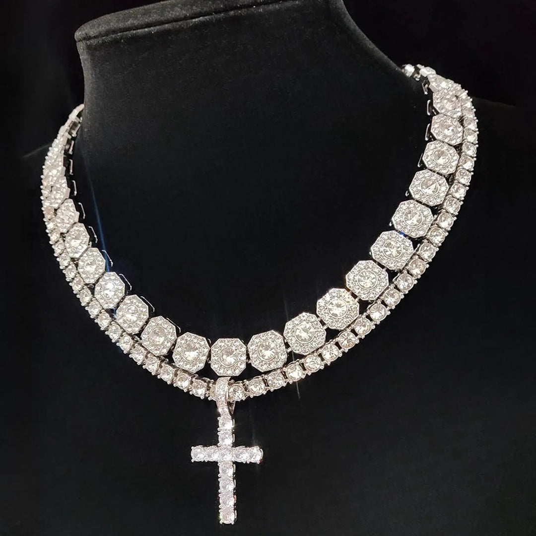 Christianartworkshop Doppellagige, mit Diamanten besetzte Kreuzkette: Symbol strahlenden himmlischen Segens - image 8
