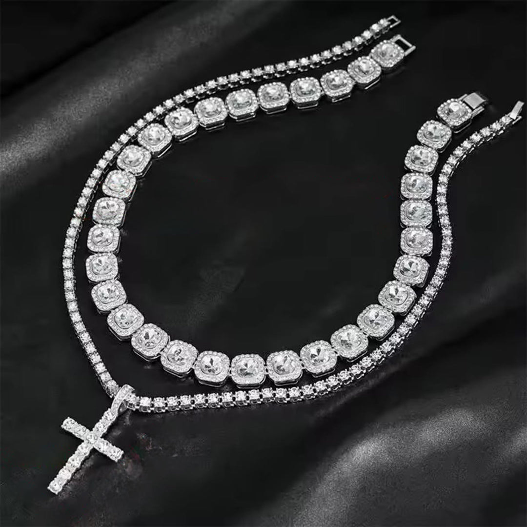 Christianartworkshop Doppellagige, mit Diamanten besetzte Kreuzkette: Symbol strahlenden himmlischen Segens - image 6