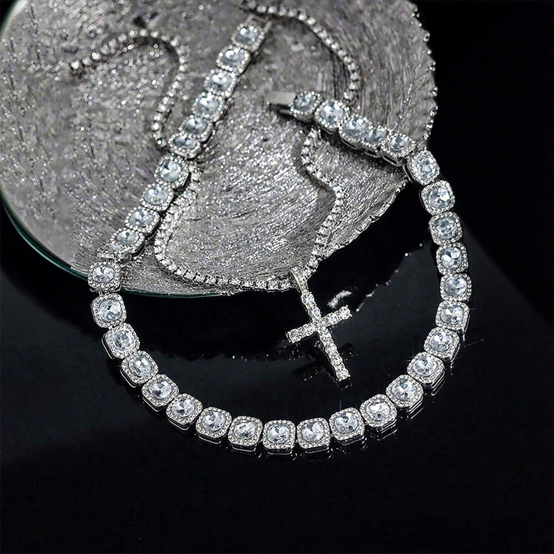 Christianartworkshop Doppellagige, mit Diamanten besetzte Kreuzkette: Symbol strahlenden himmlischen Segens - Silber - 20''+24''/50cm+60cm - image 5