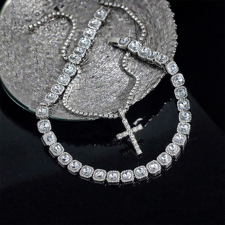 Christianartworkshop Doppellagige, mit Diamanten besetzte Kreuzkette: Symbol strahlenden himmlischen Segens - Silber - 20''+24''/50cm+60cm - image 5