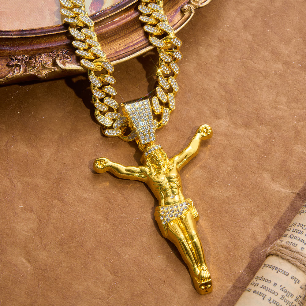 Christianartworkshop Statement-Kette mit markantem, strukturiertem Kruzifix: Symbol strahlender, heiliger Zuflucht - Golden - 60 cm - image 3