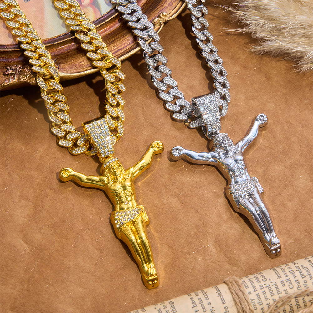Christianartworkshop Statement-Kette mit markantem, strukturiertem Kruzifix: Symbol strahlender, heiliger Zuflucht - image 1