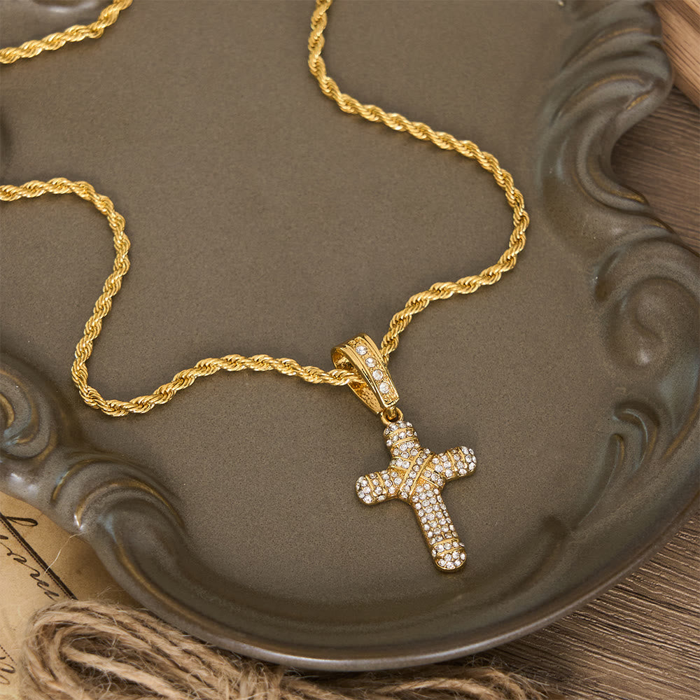 Christianartworkshop Mit Strass besetzte Seilketten-Kreuzkette: Symbol zeitloser himmlischer Gnade - Golden - image 1