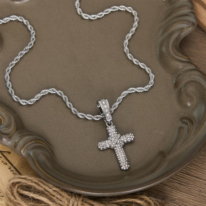 Christianartworkshop Mit Strass besetzte Seilketten-Kreuzkette: Symbol zeitloser himmlischer Gnade - Silber - image 4