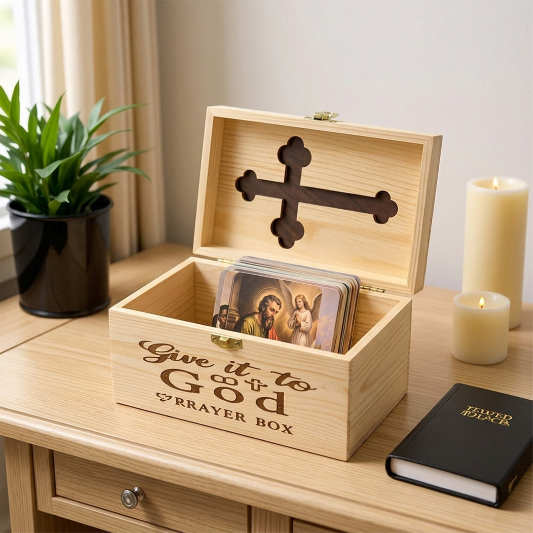 Christianartworkshop Rustikale Gebetsbox mit Kreuzausschnitt (nur Box): Symbol des friedvollen himmlischen Schutzes - image 5