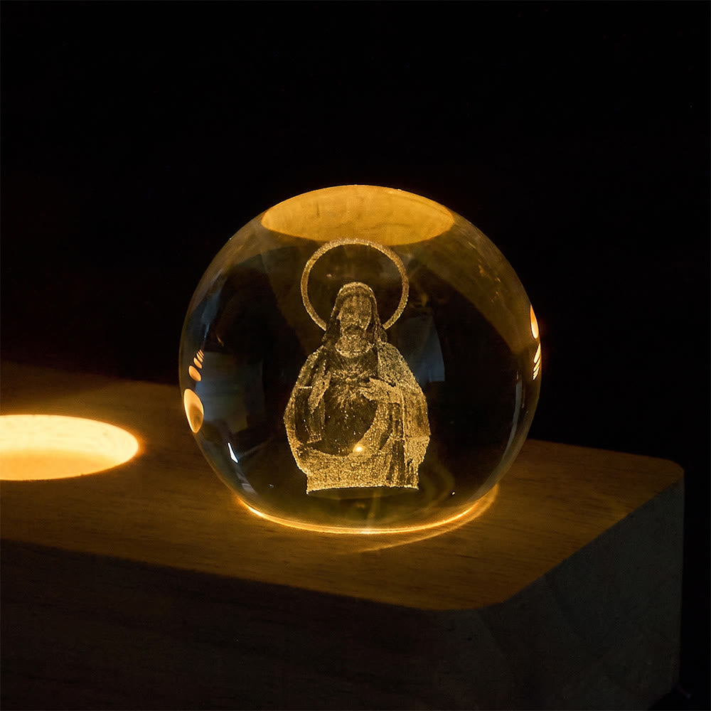 Christianartworkshop Dreidimensionale, innen eingravierte Kristallkugel mit heiligem Porträt: Symbol zeitlosen göttlichen Trostes - image 8