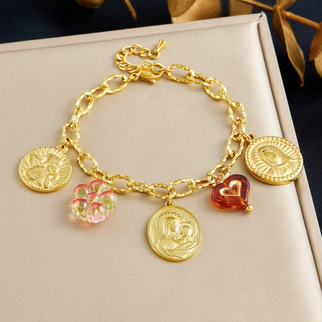 Christianartworkshop Verziertes Kettenset mit Porträt der Jungfrau Maria und eines Engels: Symbol des friedvollen himmlischen Schutzes - Armband - image 2