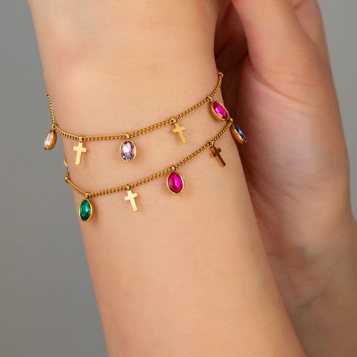 Christianartworkshop Zartes Armband mit Edelsteinkreuz und dünner Kette: Symbol strahlenden himmlischen Segens - image 0