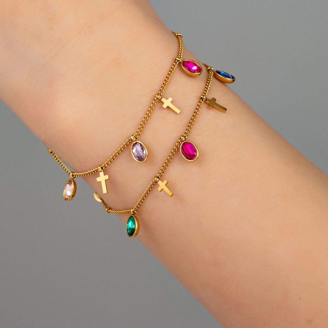 Christianartworkshop Zartes Armband mit Edelsteinkreuz und dünner Kette: Symbol strahlenden himmlischen Segens - image 1