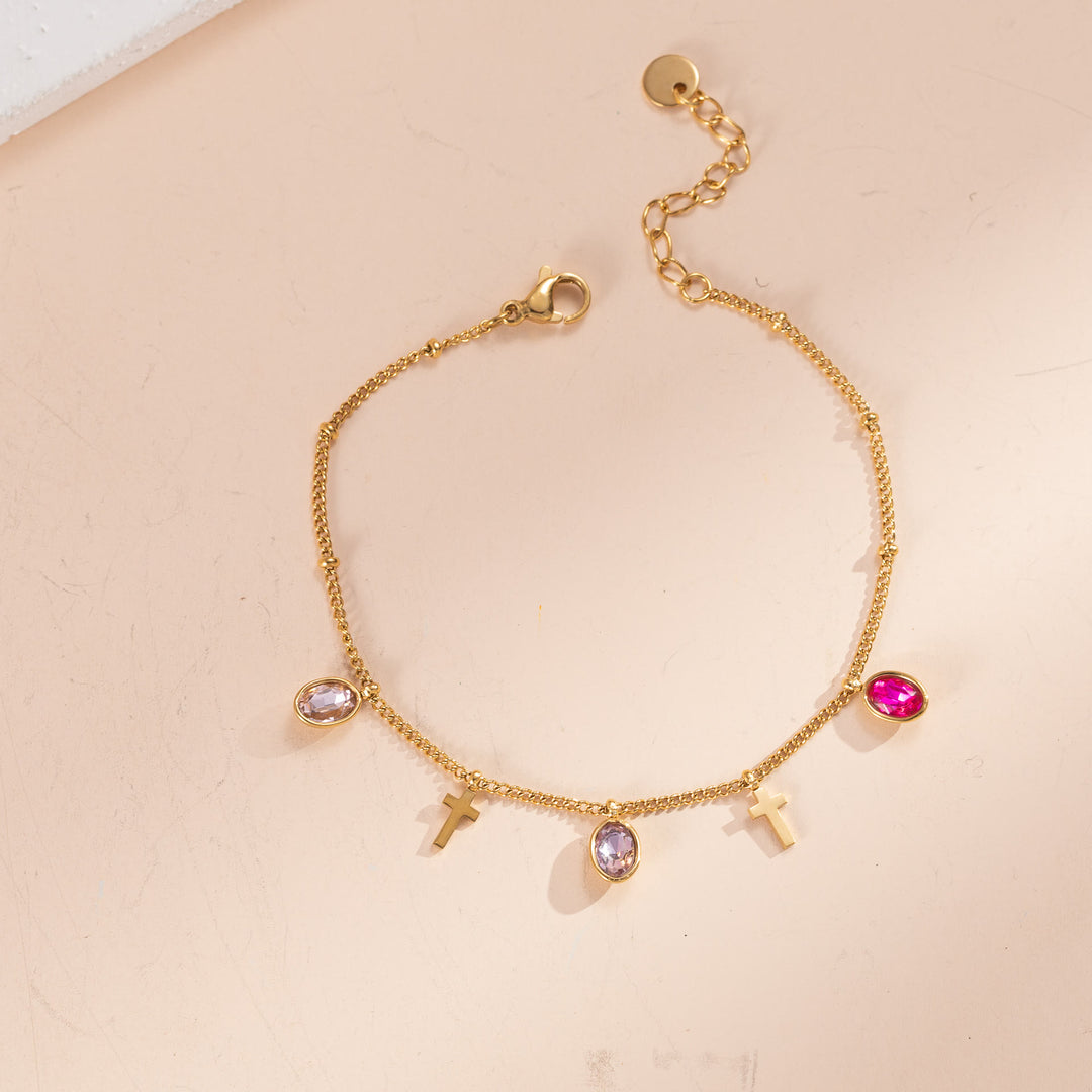 Christianartworkshop Zartes Armband mit Edelsteinkreuz und dünner Kette: Symbol strahlenden himmlischen Segens - Rosa + Lila + Rosa - image 4
