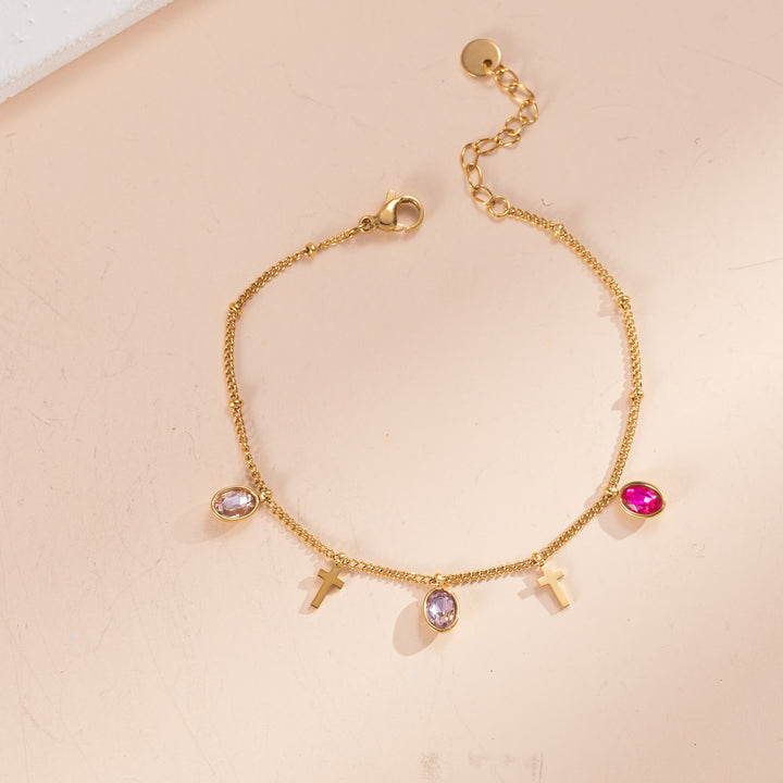Christianartworkshop Zartes Armband mit Edelsteinkreuz und dünner Kette: Symbol strahlenden himmlischen Segens - Rosa + Lila + Rosa - image 4