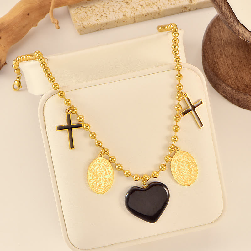 Christianartworkshop Vintage-Kugelkette mit Kreuz und heiligem Medaillon: Zeichen sanfter himmlischer Fürsorge - Unsere Liebe Frau und das Kreuz - image 0
