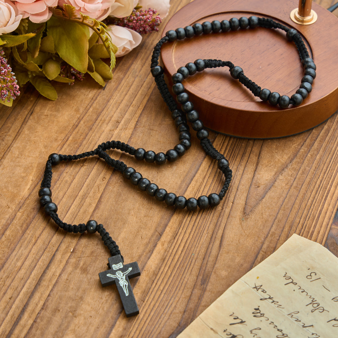 Christianartworkshop Rosenkranz mit antikem Holzkreuz und Perlen: Symbol strahlender himmlischer Gnade - image 9