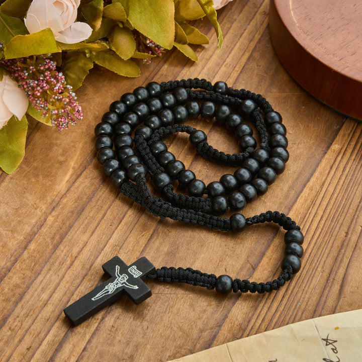 Christianartworkshop Rosenkranz mit antikem Holzkreuz und Perlen: Symbol strahlender himmlischer Gnade - Schwarz - image 8