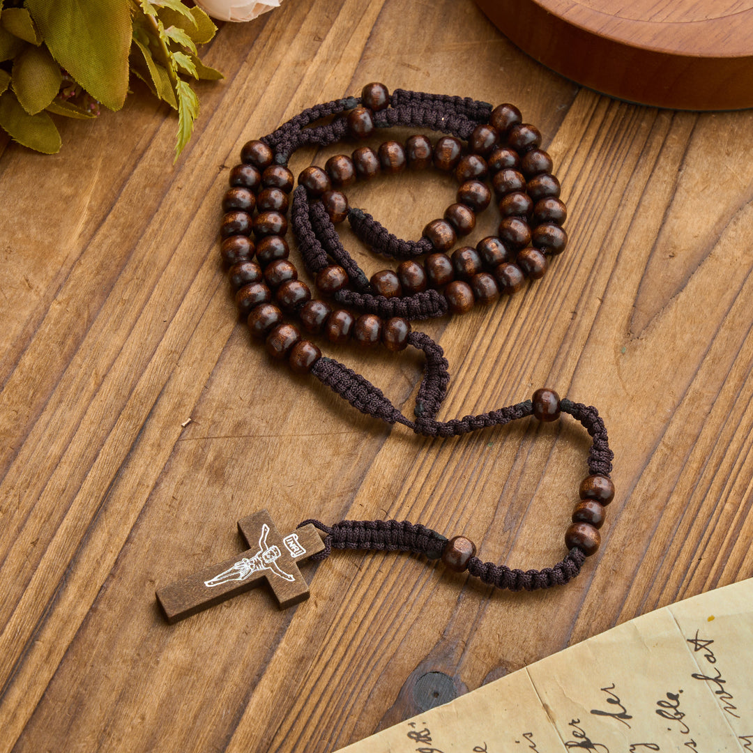 Christianartworkshop Rosenkranz mit antikem Holzkreuz und Perlen: Symbol strahlender himmlischer Gnade - Dunkelbraun - image 13