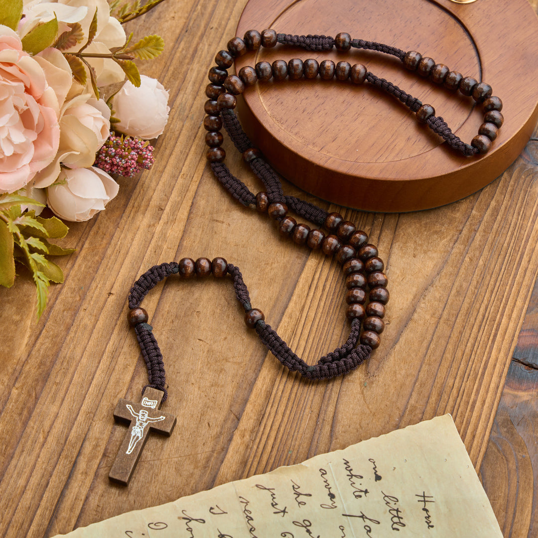 Christianartworkshop Rosenkranz mit antikem Holzkreuz und Perlen: Symbol strahlender himmlischer Gnade - image 14