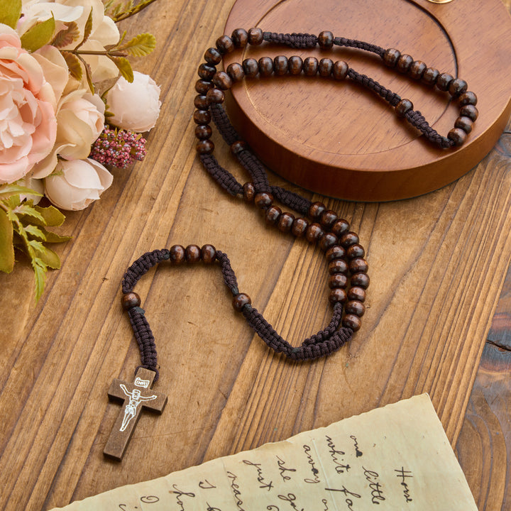 Christianartworkshop Rosenkranz mit antikem Holzkreuz und Perlen: Symbol strahlender himmlischer Gnade - image 14