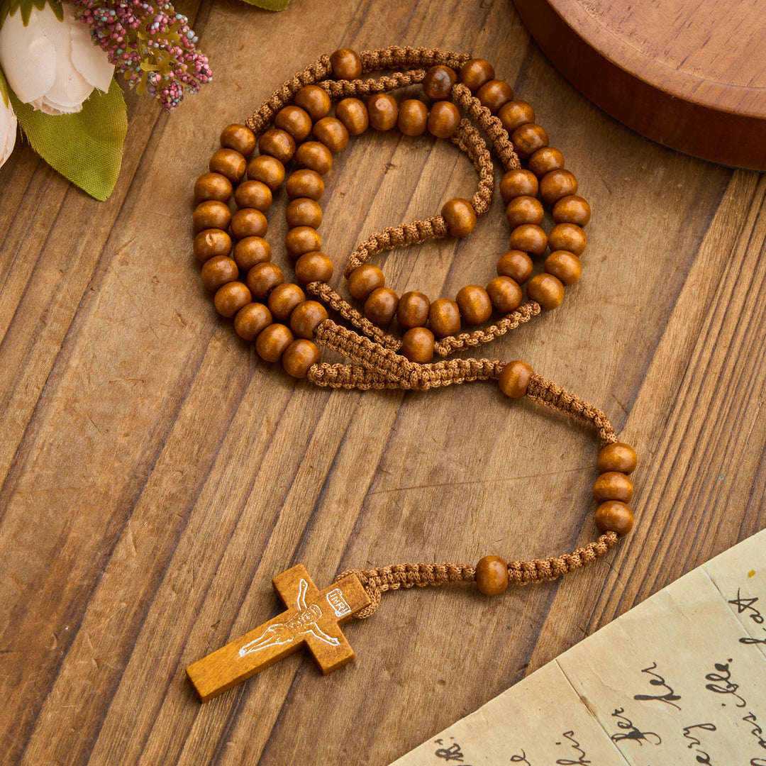 Christianartworkshop Rosenkranz mit antikem Holzkreuz und Perlen: Symbol strahlender himmlischer Gnade - Hellbraun - image 17