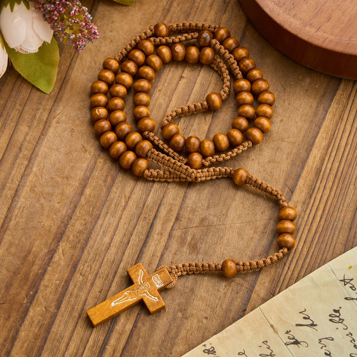 Christianartworkshop Rosenkranz mit antikem Holzkreuz und Perlen: Symbol strahlender himmlischer Gnade - Hellbraun - image 17