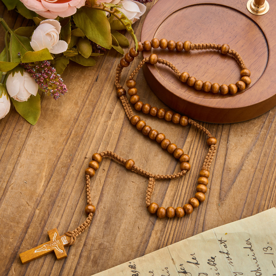 Christianartworkshop Rosenkranz mit antikem Holzkreuz und Perlen: Symbol strahlender himmlischer Gnade - image 18