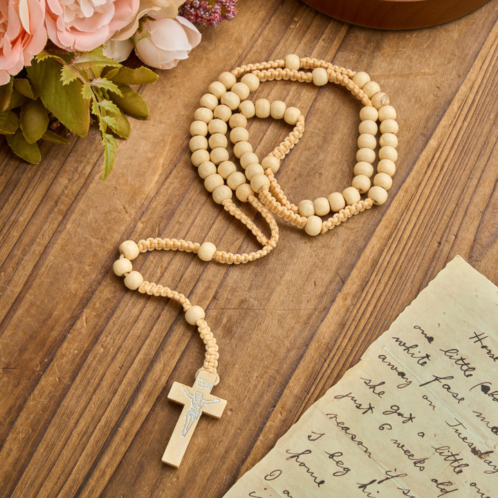 Christianartworkshop Rosenkranz mit antikem Holzkreuz und Perlen: Symbol strahlender himmlischer Gnade - Beige - image 22