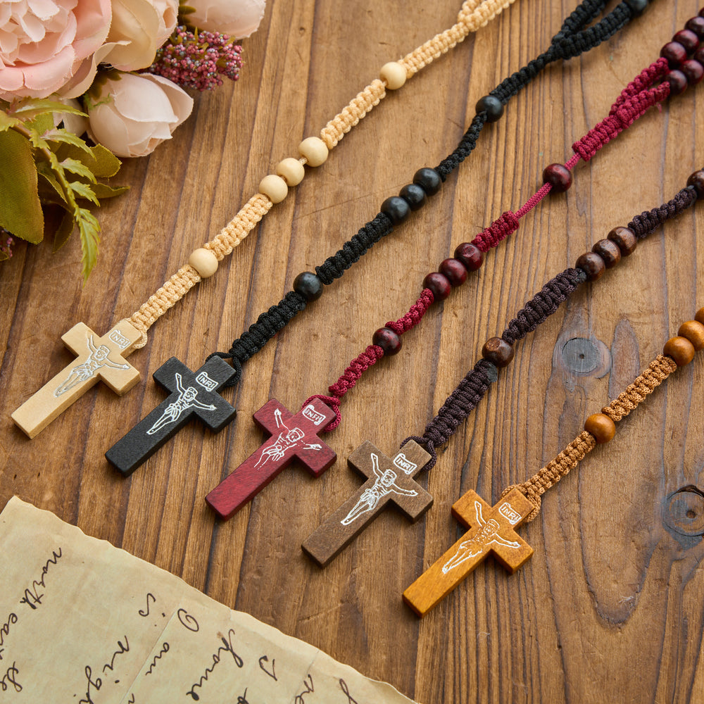 Christianartworkshop Rosenkranz mit antikem Holzkreuz und Perlen: Symbol strahlender himmlischer Gnade - image 1