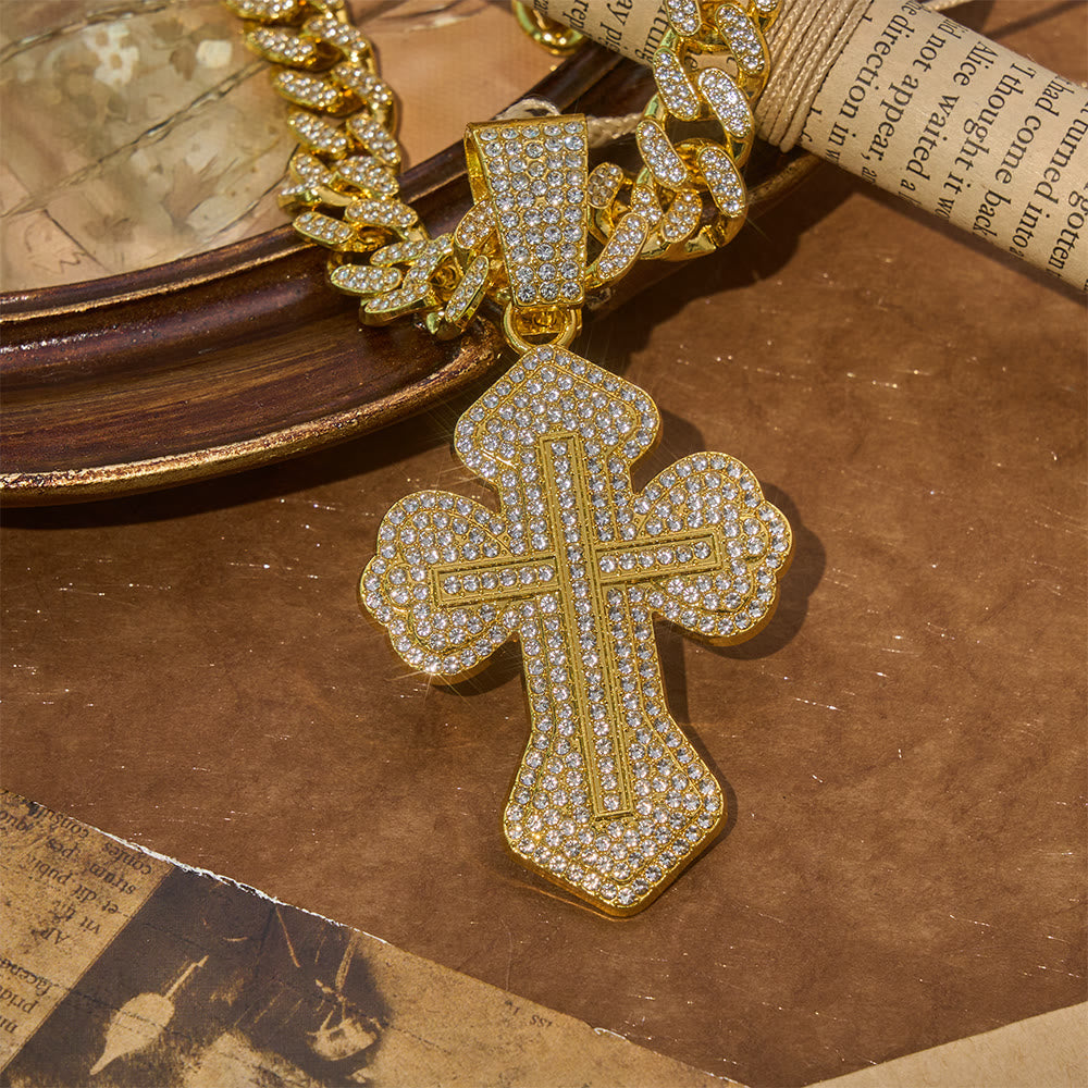 Christianartworkshop Glitzernde, blumenförmige Kreuzkette: Symbol für starken, heiligen Schutz - Golden - image 1
