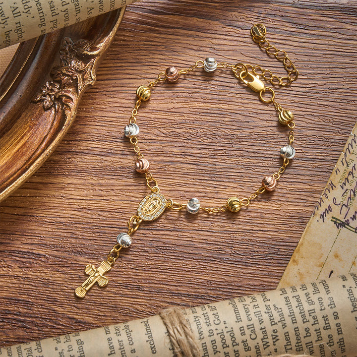 Christianartworkshop Zartes Armband mit strukturierter Perle und Kreuzmotiv Unserer Lieben Frau von Guadalupe: Trägerin unvergänglicher heiliger Gnade - image 3