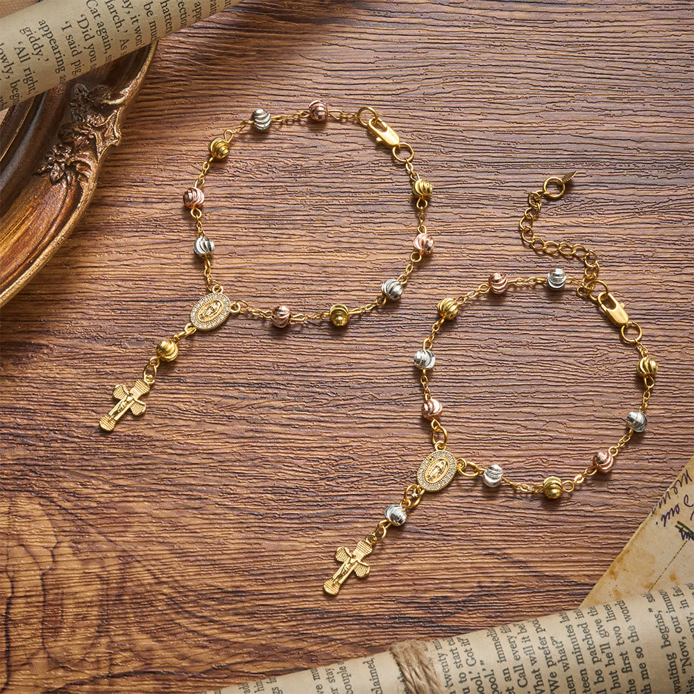 Christianartworkshop Zartes Armband mit strukturierter Perle und Kreuzmotiv Unserer Lieben Frau von Guadalupe: Trägerin unvergänglicher heiliger Gnade - image 1