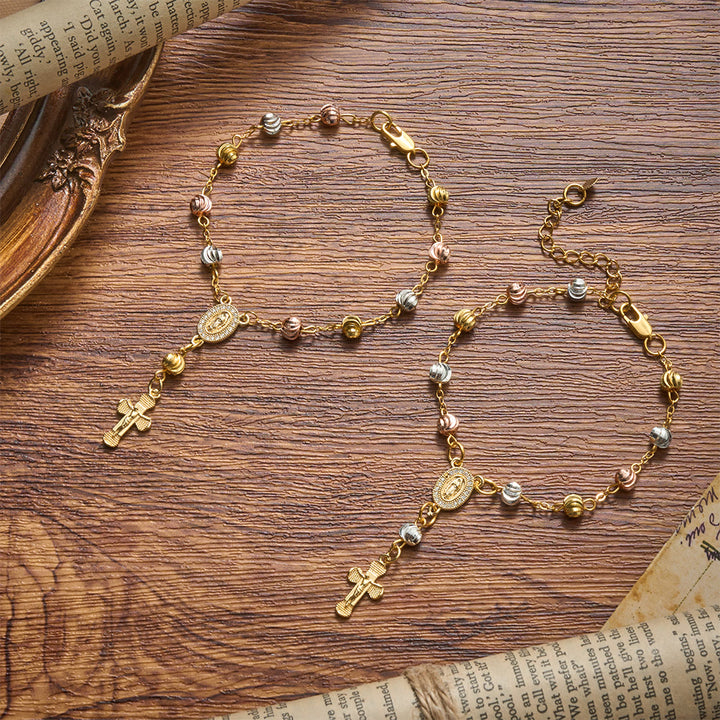 Christianartworkshop Zartes Armband mit strukturierter Perle und Kreuzmotiv Unserer Lieben Frau von Guadalupe: Trägerin unvergänglicher heiliger Gnade - image 1